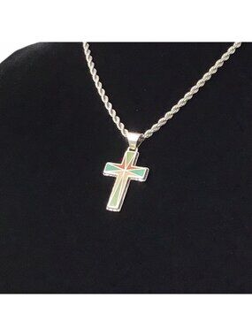 Carolyn Pollack Sterling Silver Cross Pendant Multicolored Stone Inlay 1.75”